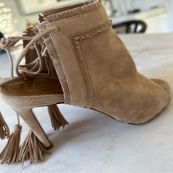 Luxury Suede Camel Color Open Toe Aquazzura Heels size 7 - Picture 5 of 9